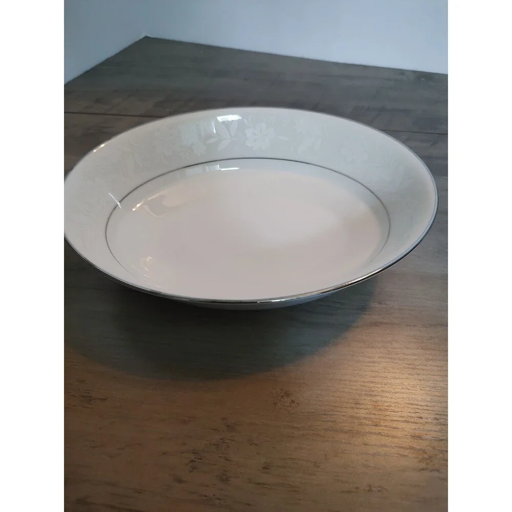 Noritake Ranier China  Oval Vegetable Bowl Platinum Trim #6909 Floral White, EUC